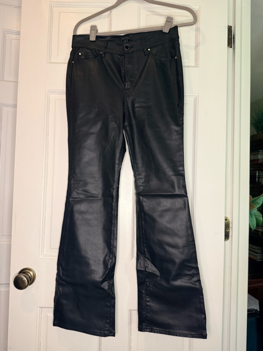 Ann Taylor Black Coated Perfect Straight Jean with gold button